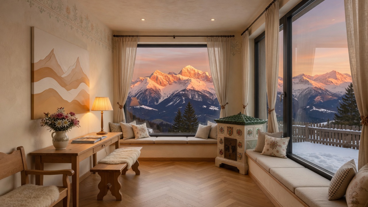 Sunlit alpine clinical consulting room overlooking the Bavarian Alps — Wright Diagnostics SpiroWright